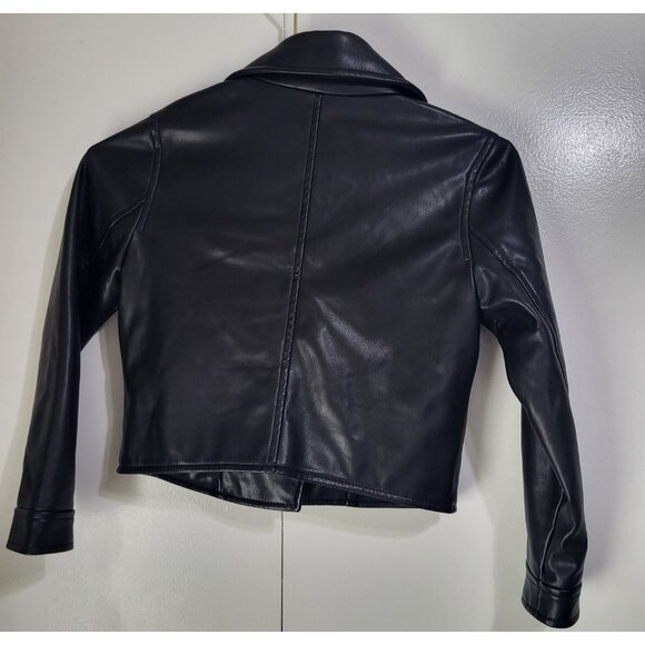 Gap Kids SZ S (6/7)  Faux Leather Moto Jacket Biker Black Classic Rock - Picture 5 of 10